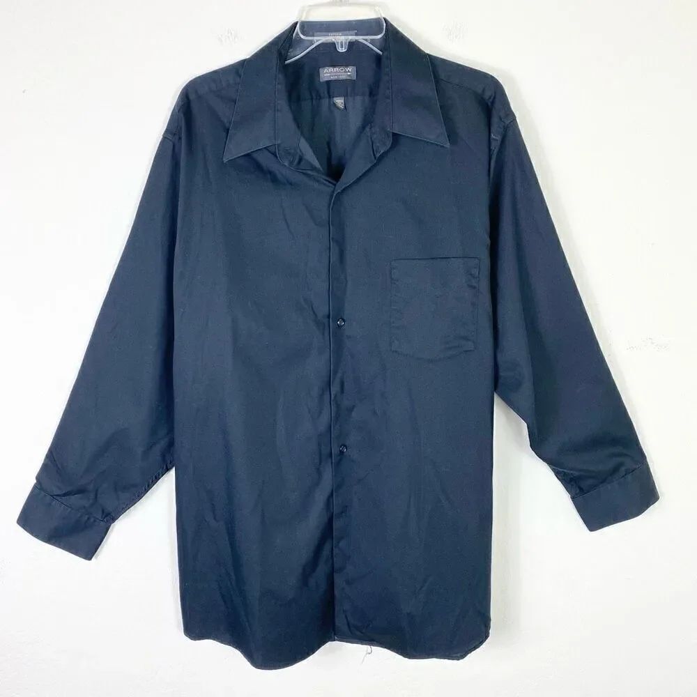 Arrow Sateen Black Button Up Dress Shirt Neck Size 17-17.5